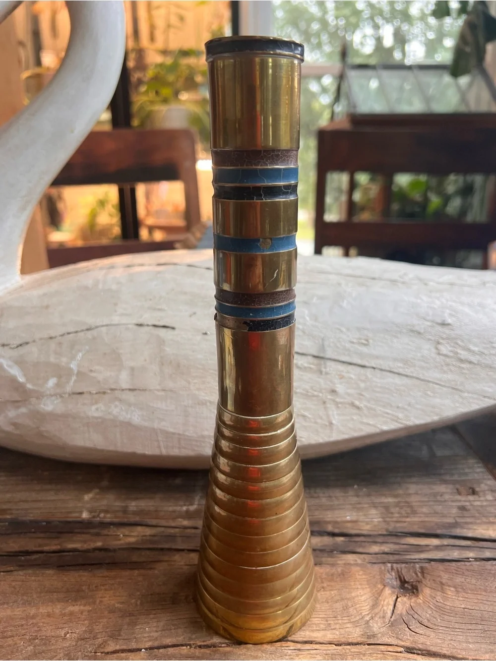 Colique Brass Accent Vase with Blue and Brown Bands - Home Accents